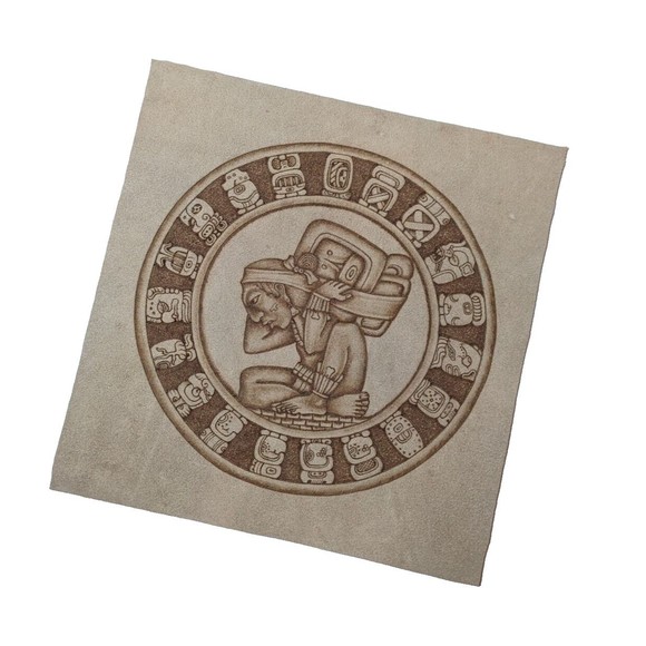 Other - Vintage Mayan Sun Calendar Wall Art Suede Tooled Leather Sheet Made in Mexico